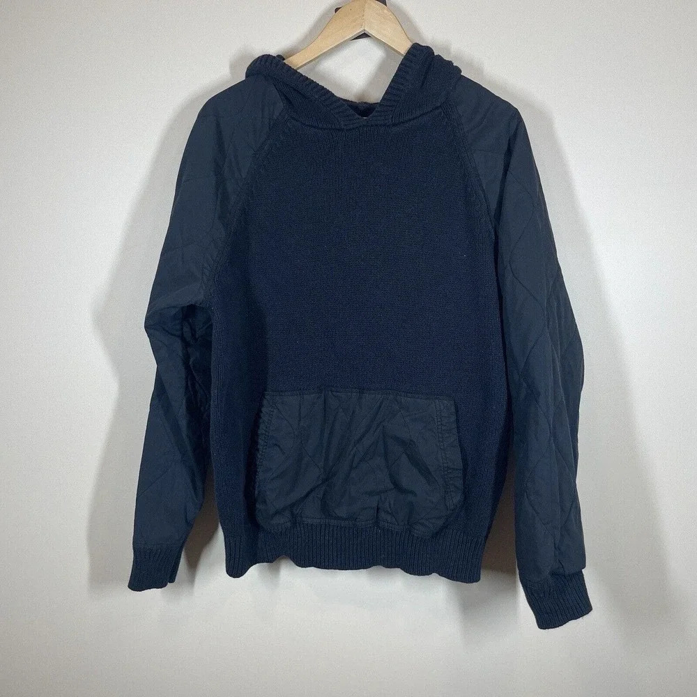 American eagle Knit hoodie with quilted sleeves‎ Size Large Black Drawstring